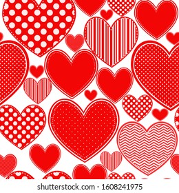 Red hearts, vintage vector seamless pattern, love, romantic, Valentines day theme, template for textile, wallpaper, wrapping paper.