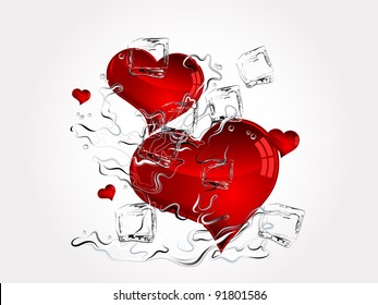 Red hearts in water splash