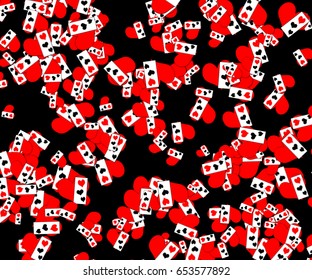 red hearts white card hearts black background pattern