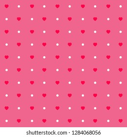 Red hearts and white dots seamless vector pattern.used for celebrations, wedding invitation, mothers day and valentines day. 