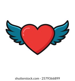 Red Hearts with Wings, Flying Love romantic Flat Icon Clip Art Illustration I Love You Wish Valentine's Day on white background.