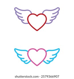 Red Hearts with Wings, Flying Love romantic Flat Icon Clip Art Illustration I Love You Wish Valentine's Day on white background.