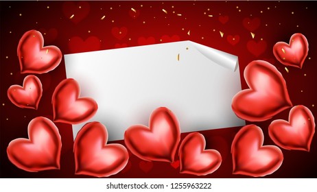 Red heartshape balloons with text space. Valentine's Day or Love Concept.
