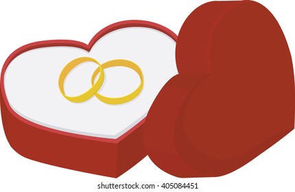 Red heart-shape box with gold rings
