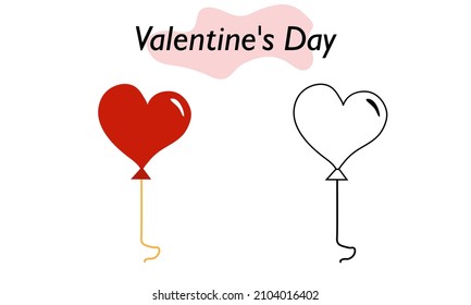 Un globo en forma de corazón rojo. Color y diseño lineal. Un símbolo de amor y una fiesta de San Valentín. Ilustración vectorial.