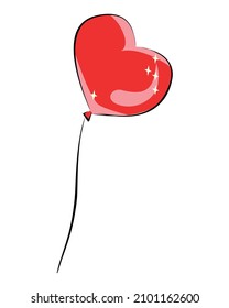 Red heart-shaped balloon. For the design of cards for Valentine's Day or wedding, birthday.