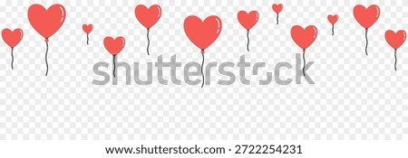 A red heart-shaped balloon. Flying balloons PNG. Valentine’s Day decoration.
