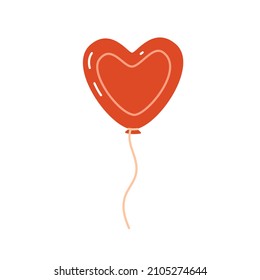 Red heart-shaped balloon. Vector flat illustration