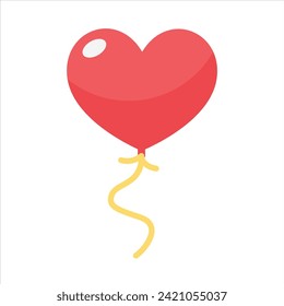 A red heart-shaped balloon with a yellow string on a white background. Perfect for Valentine's Day, love, and romance.