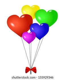 Red heart-shaped balloons with ribbon isolated