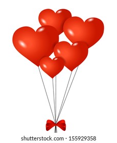 Red heart-shaped balloons with ribbon isolated