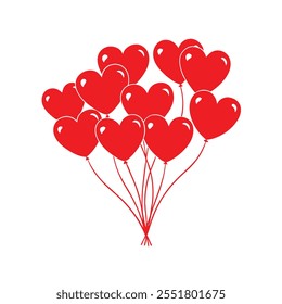 Red Heart-Shaped Balloons Vector Illustration for Valentine's Day and Romantic Celebrations