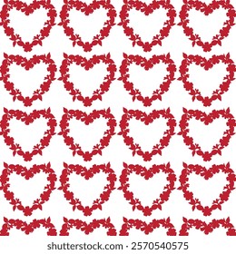 Red Heart-Shaped Designs with Intricate Floral and Leaf Patterns on White Background