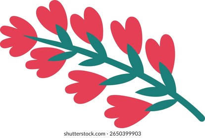 Red heart-shaped flowers on a green stem against a for mother's day vector