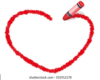 A red heart-shaped frame drew with a red crayon.