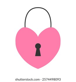 Red heart-shaped lock with keyhole. Symbol of love. Illustration for Valentine's Day. Vector illustration.