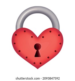 Red heart-shaped lock as symbol of love against white background. Vector illustration 
