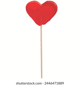 Red heart-shaped lollipop. For Mother's Day, Valentine's Day. Sweets for important events