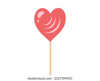 Piruleta roja en forma de corazón en un palo aislado en un fondo blanco. Concepto de dulces, golosina azucarada, Día de San Valentín, símbolo de amor. Elemento de diseño para el empaquetado de los dulces, favores del partido.