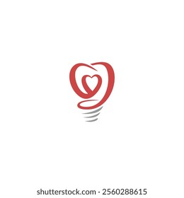 A red heart-shaped outline surrounding a grey dental implant, symbolizing dental care and love for healthy smiles