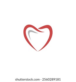 A red heart-shaped outline surrounding a grey tooth, symbolizing dental care and love for healthy smiles