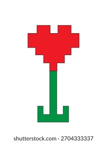 una flor de píxel roja en forma de corazón sobre un fondo blanco,