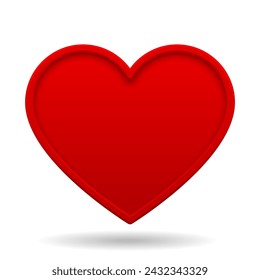 A red heart-shaped sign with a border isolated on white background. Valentine day symbol and greeting card in 3d style. Vector illustration