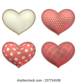 Red heart-shaped soft toy set isolated on white. EPS 10 vector file included