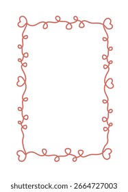 Roter herzförmiger Rebenrahmen mit Schleifen und Wirbel, handgezeichnete Grafik, einzeln auf weißem Hintergrund. Konzept der Liebe, Romantik und Dekoration. Vektorgrafik