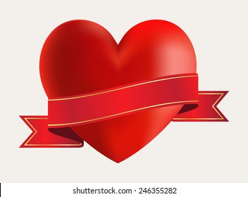Red heart.Vector heart with ribbon.