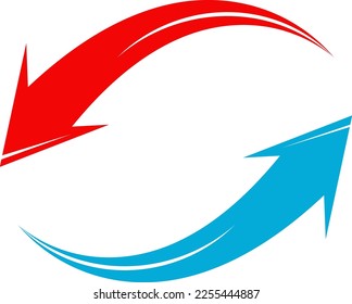 Red heating and blue cooling arrows. Home air conditioner symbol