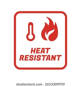 Etiqueta roja del símbolo a prueba de calor con el termómetro y la muestra del fuego