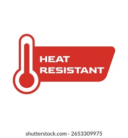 Etiqueta roja del símbolo a prueba de calor con el termómetro y la muestra del fuego