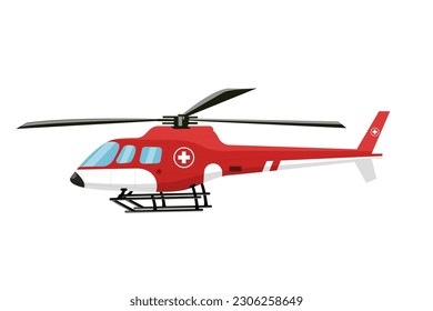 Helicóptero rojo de emergencia de transporte aéreo. ilustración de vector de vista lateral