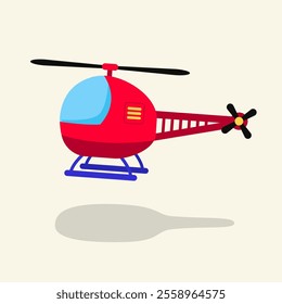 Red helicopter flying with cute style