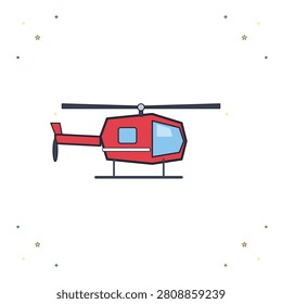 Red helicopter flying through air