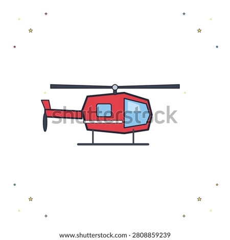 Red helicopter flying through air