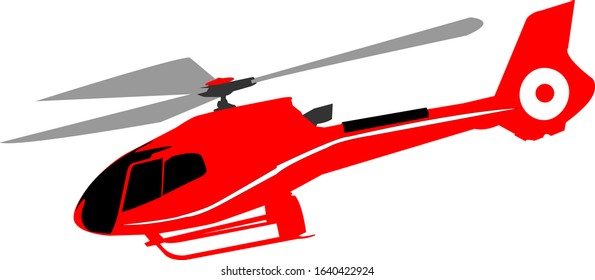 Red helicopter isolated on a white background.