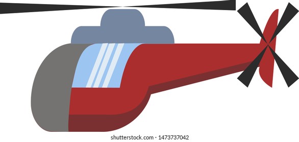Ein roter Hubschrauber mit einem transparenten blauen Fenster, Vektorgrafik, Farbzeichnung oder Illustration.