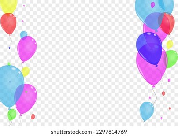 Red Helium Background Transparent Vector. Surprise Glossy Border. Blue Graphic. Yellow Air. Toy Inflatable Frame.