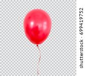 Red helium balloon. Birthday baloon flying for party and celebrations. Isolated on plaid transparent background. Vector illustration for your design and business.