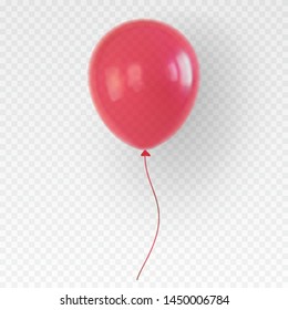 Red helium balloon. Birthday baloon with a shadow flying for party and celebrations. Isolated on plaid transparent like background. Vector illustration for your design and business.