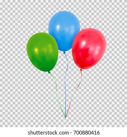 Red helium balloon. Birthday baloon flying for party and celebrations. Isolated on plaid transparent background. Vector illustration for your design and business.