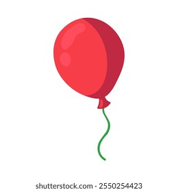 Red helium balloon floating in air. Element of Hispanic holiday Cinco De Mayo. Mexican holiday icon. Simple cartoon vector element isolated on white background