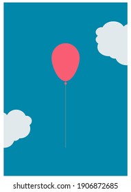 red helium balloon flying in sky with clouds