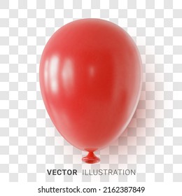 Red helium balloon on a transparent background. Design element for a holiday, festival, carnival or birthday party. Realistic 3D vector illustration