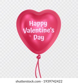 Globo volador de helio rojo con forma de corazón aislado en blanco. Plantilla de tarjeta de San Valentín
