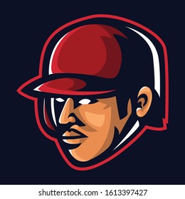 Red Helmet Baseball Player  Logo Template for e sport and sport mascot  isolated on dark background
