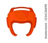 Red helmet for boxer. Boxing protective headgear. Sports equipment. Sparring gear for martial arts. Flat vector design