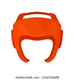 Red helmet for boxer. Boxing protective headgear. Sports equipment. Sparring gear for martial arts. Flat vector design